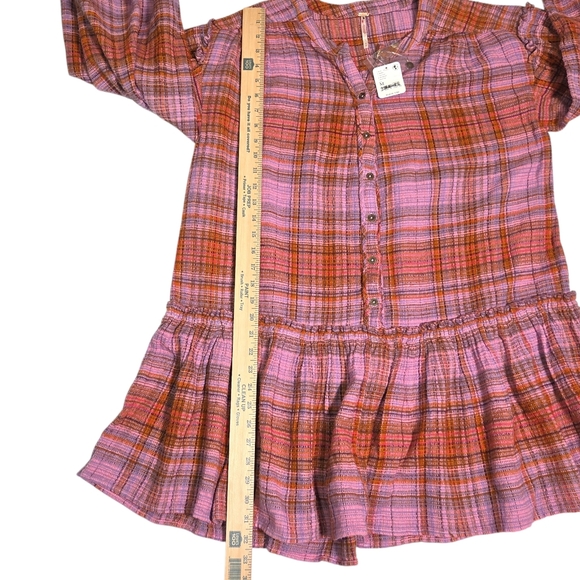 Free people Alexa plaid mini dress button front pink orange medium NWT - Picture 8 of 13